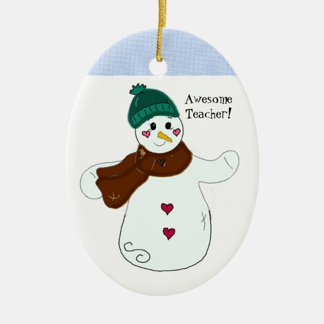 Snowman Awesome Teacher Ceramic Tree Decoration (Front)