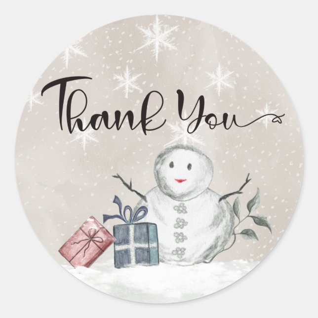 Snowman baby shower thank you classic round sticke sticker (Front)