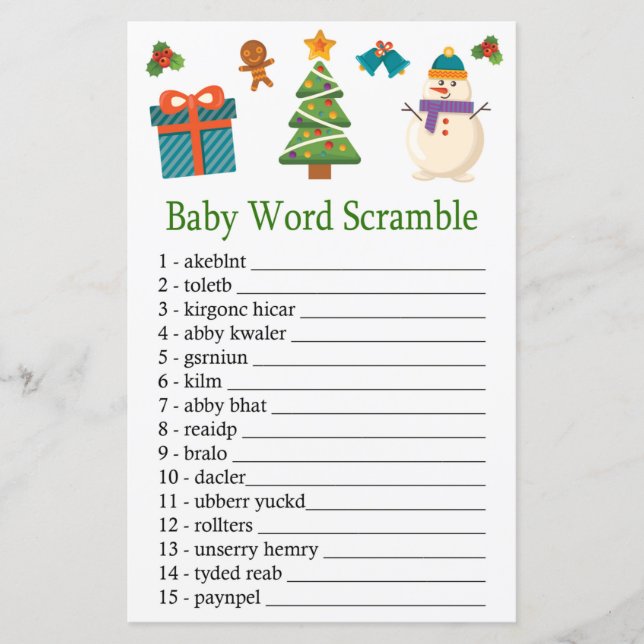 Snowman Baby word scramble game (Front)