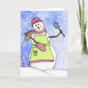 Snowman Baking Cookies Holiday Card