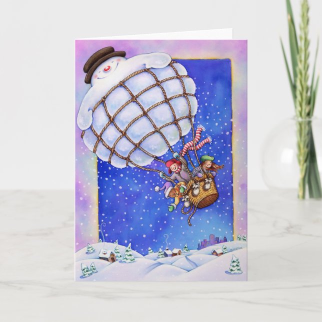 Snowman Balloon Holiday Card (Front)