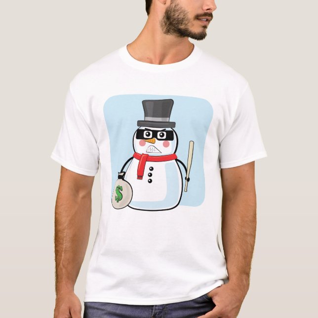 Snowman Bandit - Funny Illustration T-Shirt (Front)