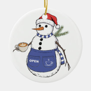 Snowman Barista Christmas 2026 Holiday Coffee Ceramic Ornament