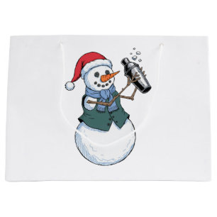Snowman Bartender Christmas 2026 Holiday Cocktail Large Gift Bag