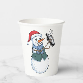 Snowman Bartender Christmas 2026 Holiday Cocktail Paper Cups