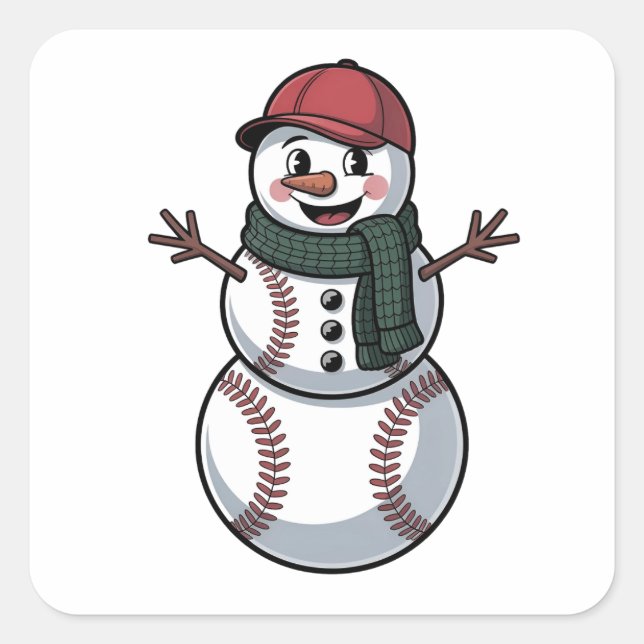 Snowman Baseball Christmas Santa Baseball Sport Square Sticker (Front)