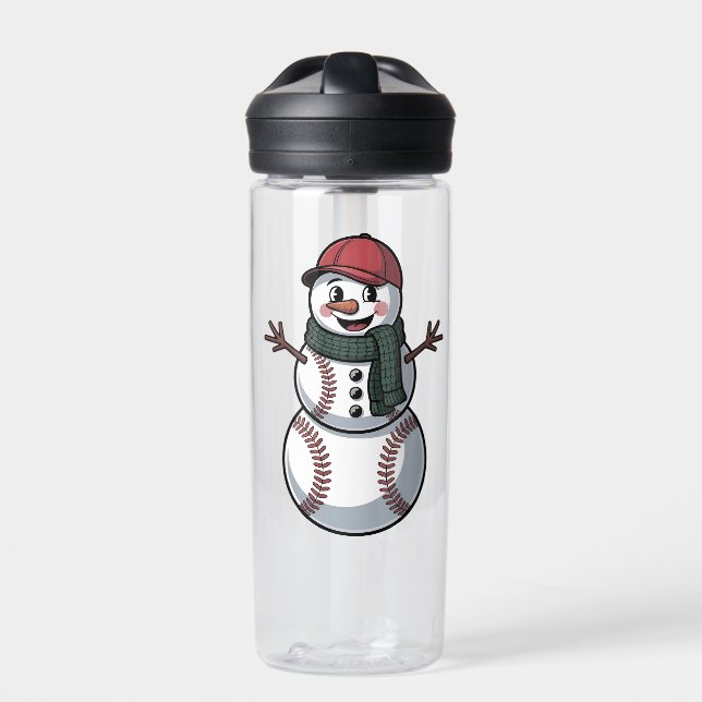 Snowman Baseball Christmas Santa Baseball Sport Water Bottle (Front)
