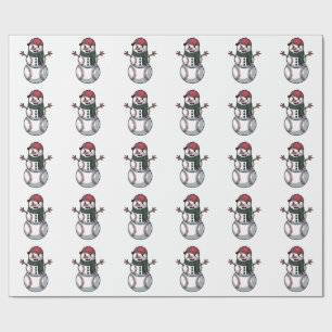Snowman Baseball Christmas Santa Baseball Sport Wrapping Paper