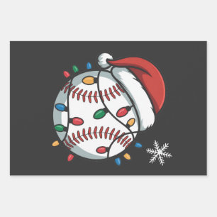 Snowman Baseball Christmas Santa Baseball Sport Wrapping Paper Sheet
