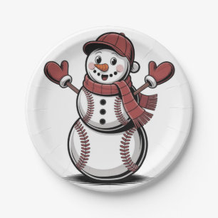 Snowman Baseball Christmas Sport Lovers Paper Plate