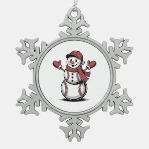 Snowman Baseball Christmas Sport Lovers  Snowflake Pewter Christmas Ornament