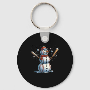 Snowman Baseball Christmas Winter Key Ring