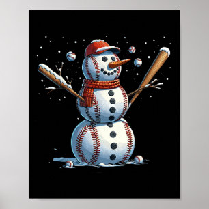 Snowman Baseball Christmas Winter Poster