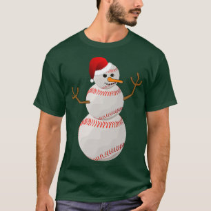 Snowman Baseball Santa Claus Funny Christmas T-Shirt