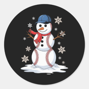 Snowman Baseball Winter Sports Lovers Men Women Ki Classic Round Sticker