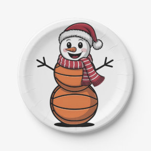 Snowman Basketball Christmas Sport Lovers Paper Plate