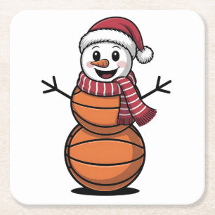 Snowman Basketball Christmas Sport Lovers Square Paper Coaster