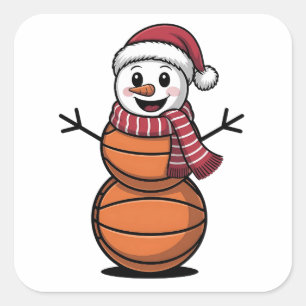 Snowman Basketball Christmas Sport Lovers Square Sticker