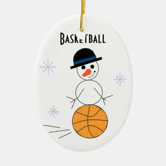 Snowman Basketball Player Ceramic Tree Decoration (Front)
