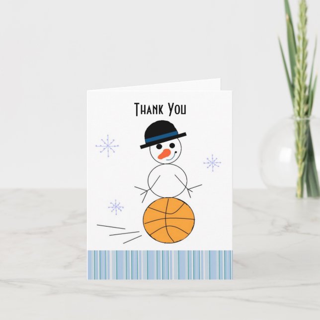 Snowman Basketball Player Thank You Card (Front)