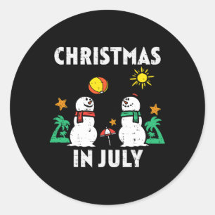 Snowman Beach Christmas In July Xmas Summer Men Wo Classic Round Sticker