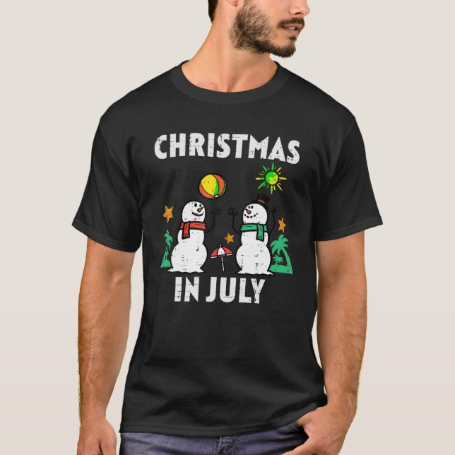 Snowman Beach Christmas In July Xmas Summer Men Wo T-Shirt (Front)