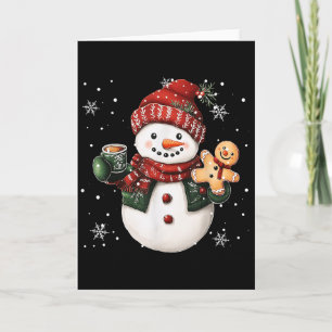 Snowman Beanie Coffee Latte Ginggerbread Merry Chr Card