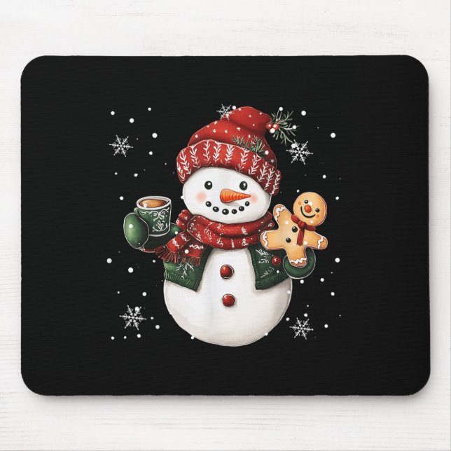 Snowman Beanie Coffee Latte Ginggerbread Merry Chr Mouse Pad (Front)