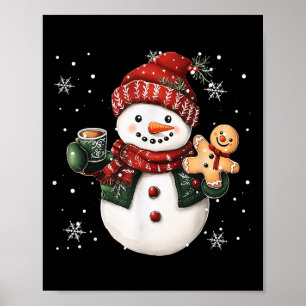 Snowman Beanie Coffee Latte Ginggerbread Merry Chr Poster