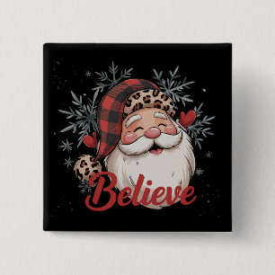 Snowman Believe Santa Red Plaid Hat Christmas 15 Cm Square Badge
