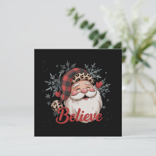 Snowman Believe Santa Red Plaid Hat Christmas  Holiday Card