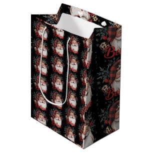 Snowman Believe Santa Red Plaid Hat Christmas Medium Gift Bag