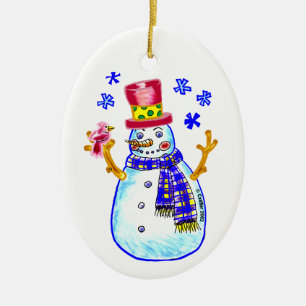 Snowman Bird Friend Ceramic Tree Decoration