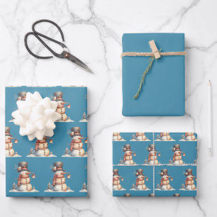 Snowman & Birds Wrapping Paper Sheet