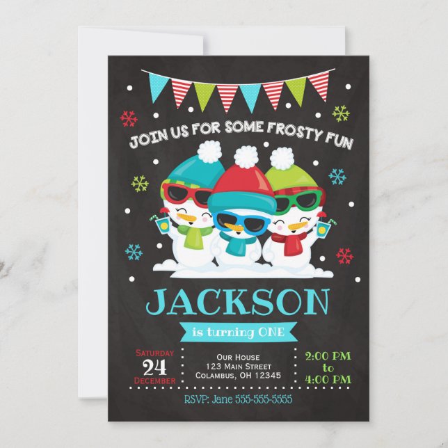 Snowman Birthday Invitation / Snow Much Fun Invite (Front)