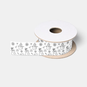 Snowman Black White Christmas winter festive Satin Ribbon
