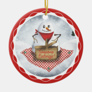 snowman blizzard picnic Christmas tree ornament