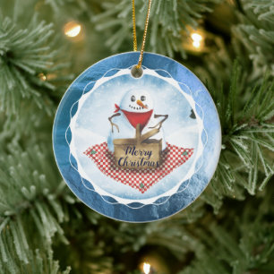 Snowman blizzard picnic personalized Christmas Ceramic Ornament