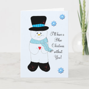Snowman Blue Christmas Holiday Card