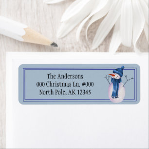 Snowman Blue Hat Scarf Christmas Winter Watercolor Return Address Label