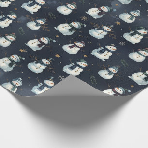 Snowman Blue Snowflake Christmas Wrapping Paper