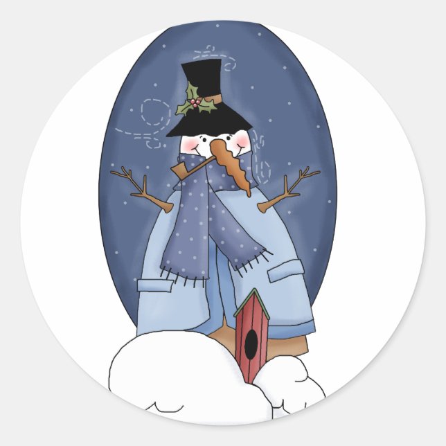 Snowman Blue Tshirts and Gifts Classic Round Sticker (Front)