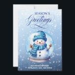 Snowman Blue White Season's Greetings Christmas Holiday Card<br><div class="desc">"Season's Greetings" customisable Christmas greeting card with a cute snowman inside a snow globe on a soft blue background. Personalise with your family name. Contact me for assistance with your customisations or to request additional matching or coordinating Zazzle products.</div>