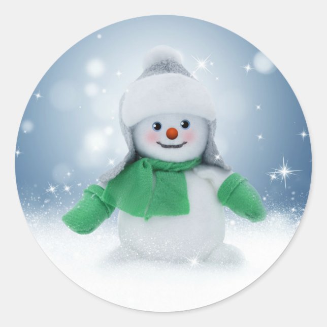Snowman Blue Winter Merry Christmas Stickers (Front)