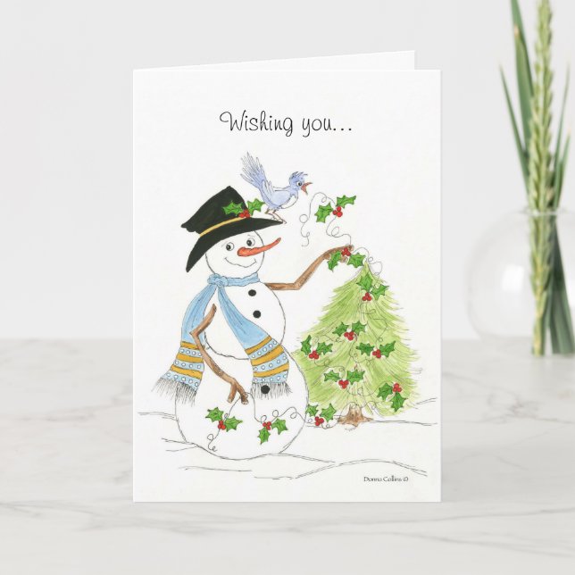 Snowman Bluebird Holiday Card (Front)
