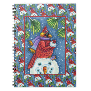 SNOWMAN BODYGUARD, CHRISTMAS CARDINAL REDBIRD NOTEBOOK