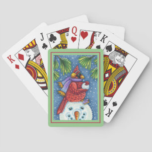 SNOWMAN BODYGUARD, CHRISTMAS CARDINAL REDBIRD PLAYING CARDS