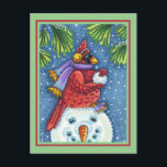 SNOWMAN BODYGUARD, CHRISTMAS CARDINAL REDBIRD POSTCARD<br><div class="desc">ARMED WITH SNOWBALLS.  HUMOROUS CARDINAL POSTCARD *Customise ... Look for Matching Items Susan Brack Designs</div>