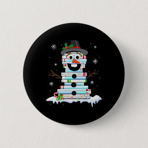 Snowman Book Stack Librarian Book Lover Christmas 6 Cm Round Badge