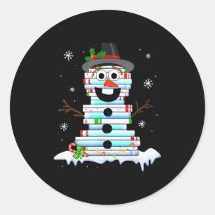 Snowman Book Stack Librarian Book Lover Christmas  Classic Round Sticker